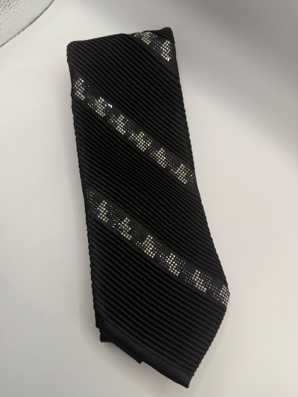 Stefano Ricci luxury collection black silk tie embellished with Swarovski crysta